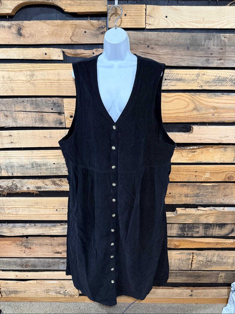 Vintage 90’s Black Corduroy Prairie Style Button Down Dress Women’s Size 28W